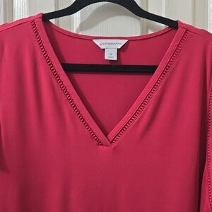 LIZ CLAIBORNE BRAND WOMEN'S PLUS SIZE RED V-NECK PULLOVER BLOUSE SIZE 1X